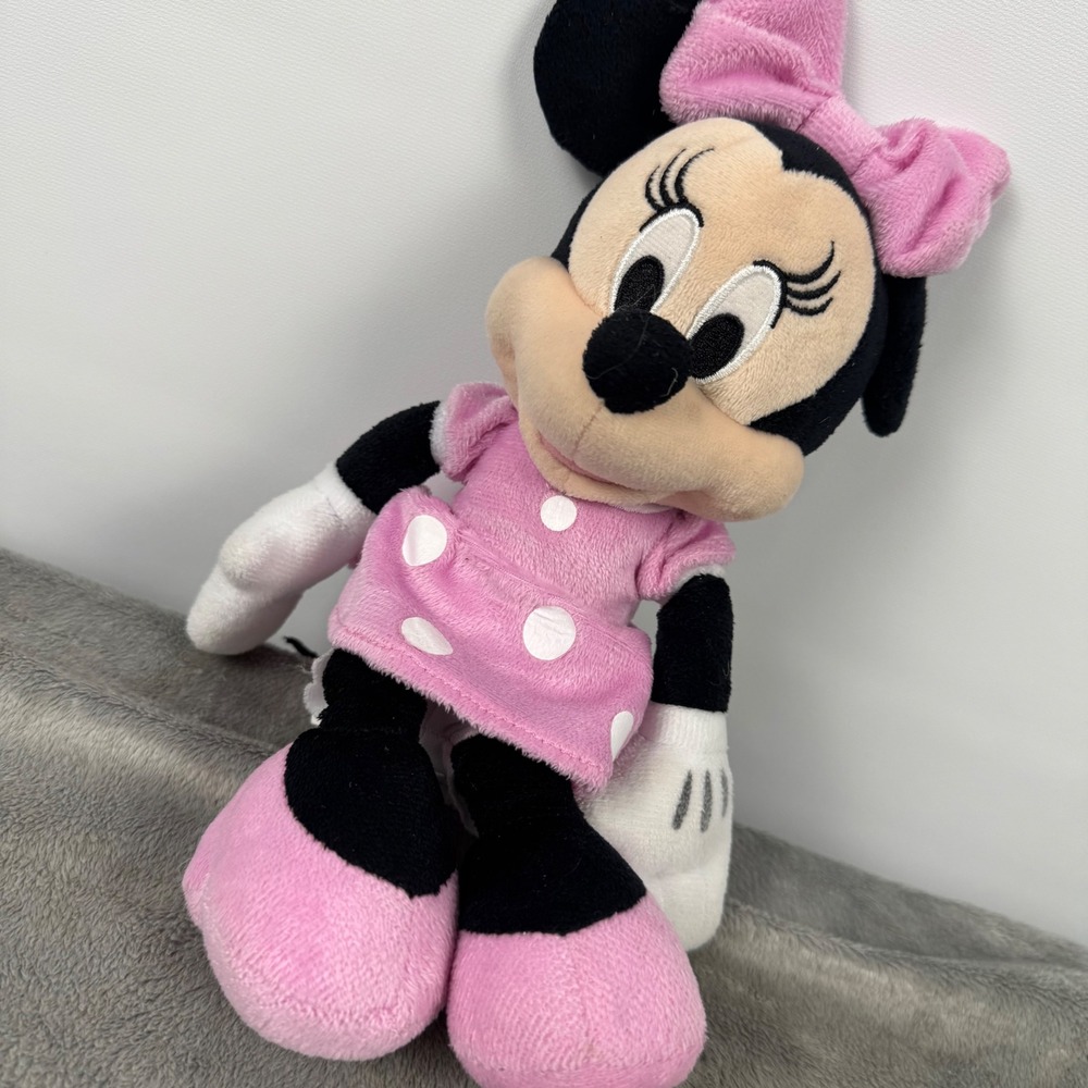 Disney Minnie Mouse Plush Toy Kids 12in Pink Polka Dot Dress Excellent Condition